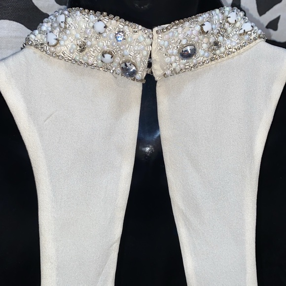 100% SILK HH HAUTE HIPPIE JEWELED-NECK CREAM CHIFFON SLEEVELESS TANK SZ S - Picture 9 of 15